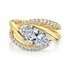 Slate - 14K White-Yellow Gold Bypass Marquise Shape Diamond Engagement Ring