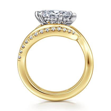 Slate - 14K White-Yellow Gold Bypass Marquise Shape Diamond Engagement Ring
