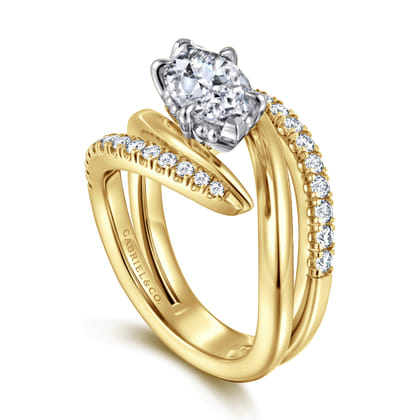 Slate - 14K White-Yellow Gold Bypass Marquise Shape Diamond Engagement Ring