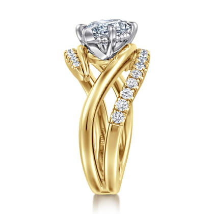 Slate - 14K White-Yellow Gold Bypass Marquise Shape Diamond Engagement Ring