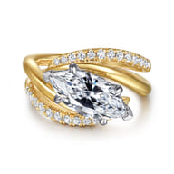 Slate - 14K White-Yellow Gold Bypass Marquise Shape Diamond Engagement Ring