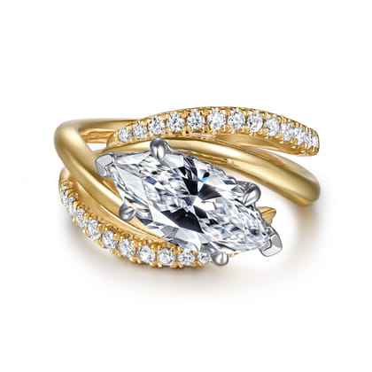 Slate - 14K White-Yellow Gold Bypass Marquise Shape Diamond Engagement Ring