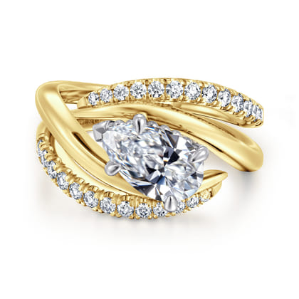 Slate - 14K White-Yellow Gold Bypass Pear Shape Diamond Engagement Ring