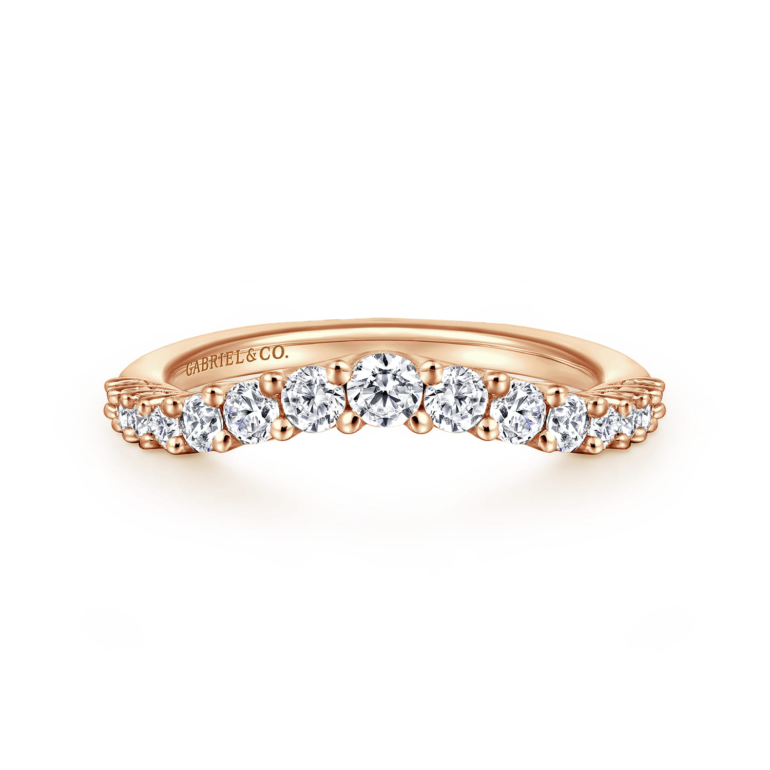 Curved Wedding Ring in 14k Rose Gold with Round Natural Diamond at Gabriel & Co. - Shot 1
