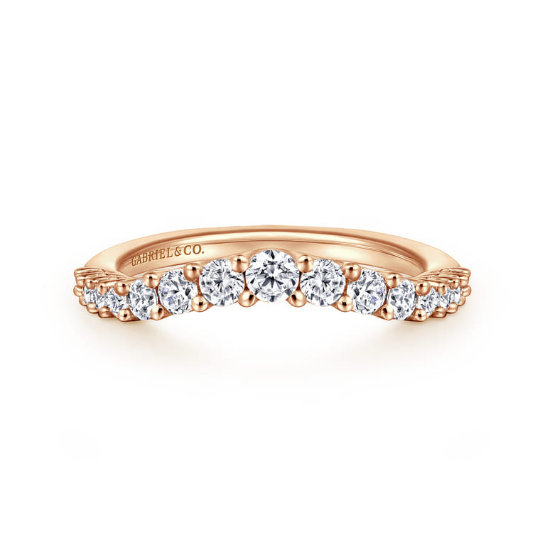 Curved Wedding Ring in 14k Rose Gold with Round Natural Diamond at Gabriel & Co. - Shot 1