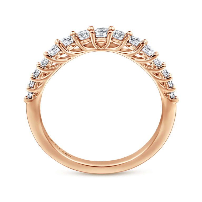 Curved Wedding Ring in 14k Rose Gold with Round Natural Diamond at Gabriel & Co. - Shot 2