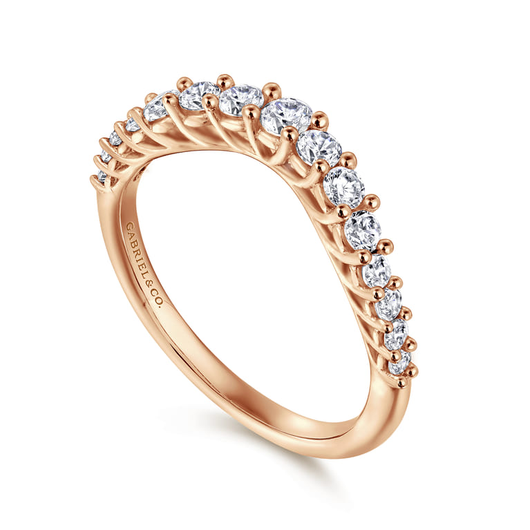 Curved Wedding Ring in 14k Rose Gold with Round Natural Diamond at Gabriel & Co. - Shot 3