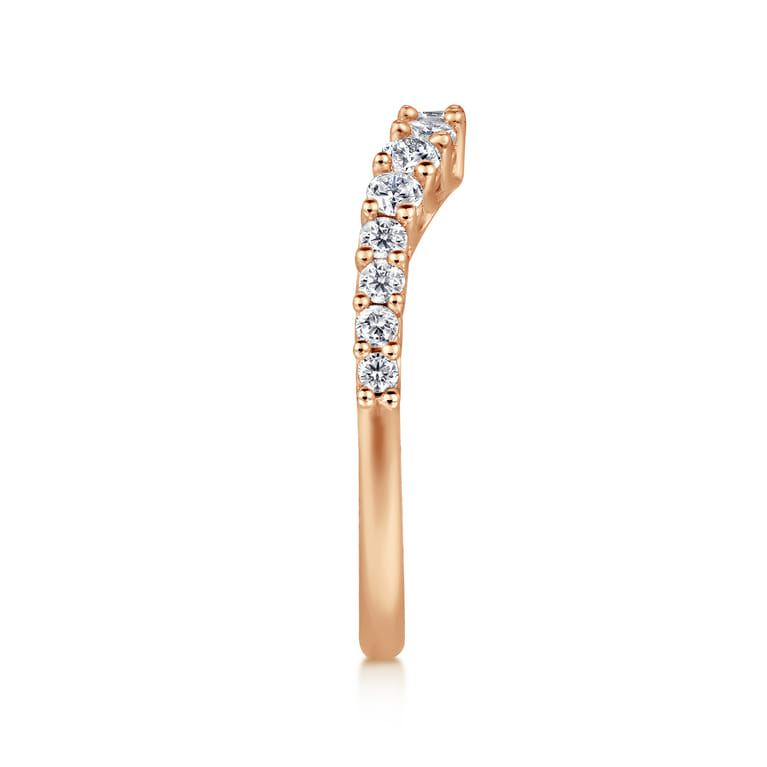 Curved Wedding Ring in 14k Rose Gold with Round Natural Diamond at Gabriel & Co. - Shot 4