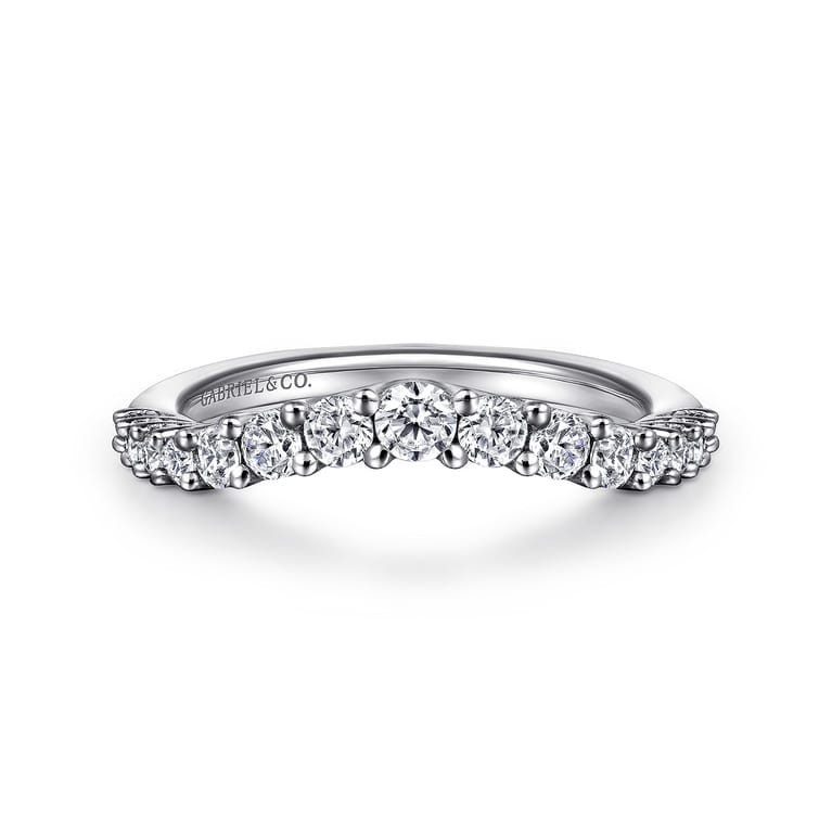 Curved Wedding Ring in 14k White Gold with Round Natural Diamond at Gabriel & Co. - Shot 1