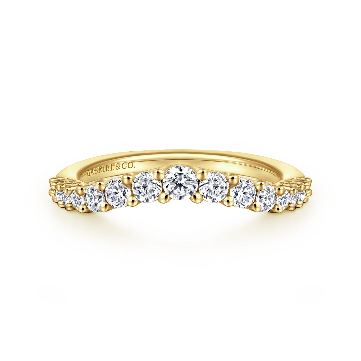 Curved Wedding Ring in 14k Yellow Gold with Round Natural Diamond at Gabriel & Co. - Shot 1