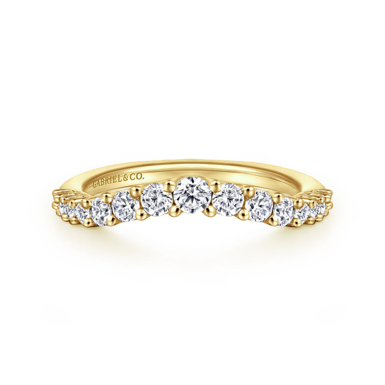 Curved Wedding Ring in 14k Yellow Gold with Round Natural Diamond at Gabriel & Co. - Shot 1