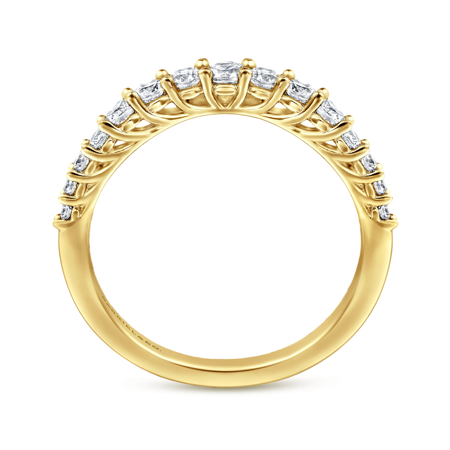 Curved Wedding Ring in 14k Yellow Gold with Round Natural Diamond at Gabriel & Co. - Shot 2