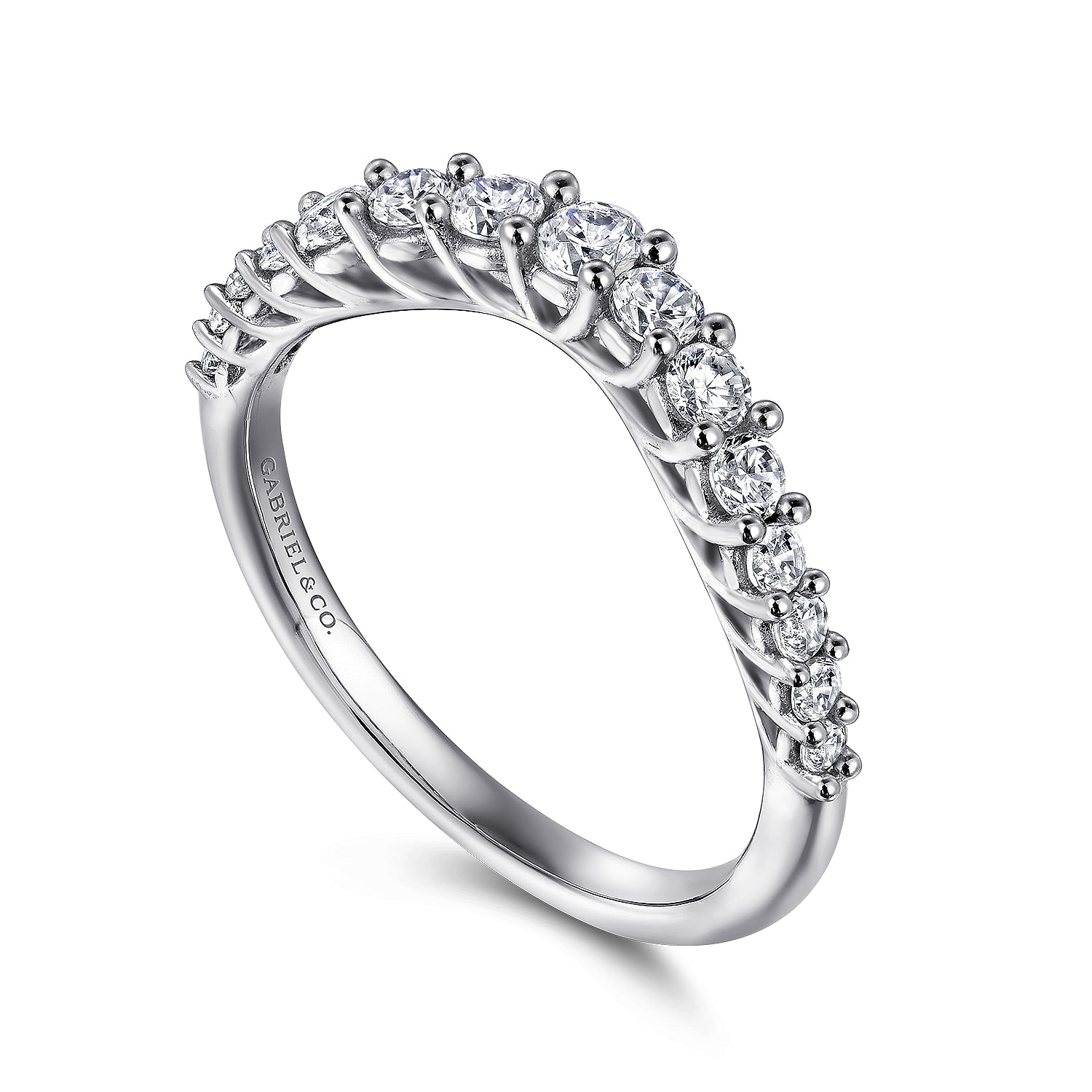 Soire - Curved Platinum Shared Prong Diamond Wedding Band
