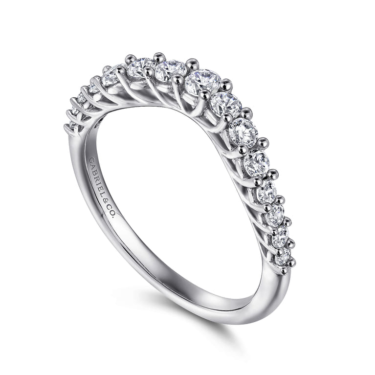 Curved Wedding Ring in Platinum with Round Natural Diamond at Gabriel & Co. - Shot 3