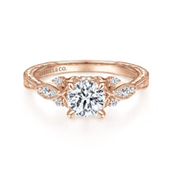 Solene - Vintage Inspired 14K Rose Gold Round Diamond Engagement Ring