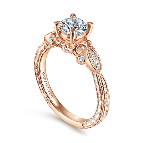 Solene - Vintage Inspired 14K Rose Gold Round Diamond Engagement Ring - 0.13 ct - Shot 3