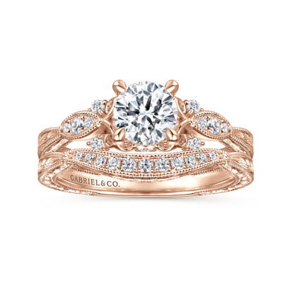 Solene - Vintage Inspired 14K Rose Gold Round Diamond Engagement Ring