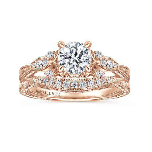 Solene - Vintage Inspired 14K Rose Gold Round Diamond Engagement Ring - 0.13 ct - Shot 4