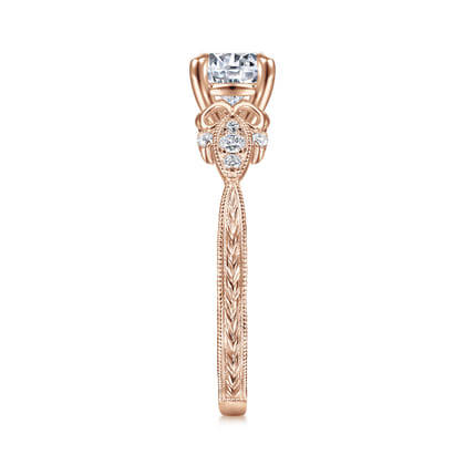 Solene - Vintage Inspired 14K Rose Gold Round Diamond Engagement Ring