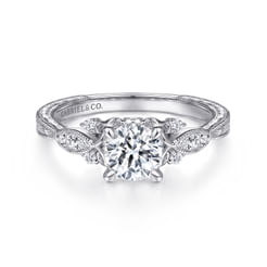 Solene - Vintage Inspired 14K White Gold Round Diamond Engagement Ring
