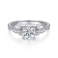 Solene - Vintage Inspired 14K White Gold Round Diamond Engagement Ring