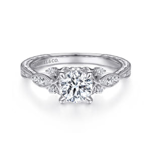 Solene - Vintage Inspired 14K White Gold Round Diamond Engagement Ring