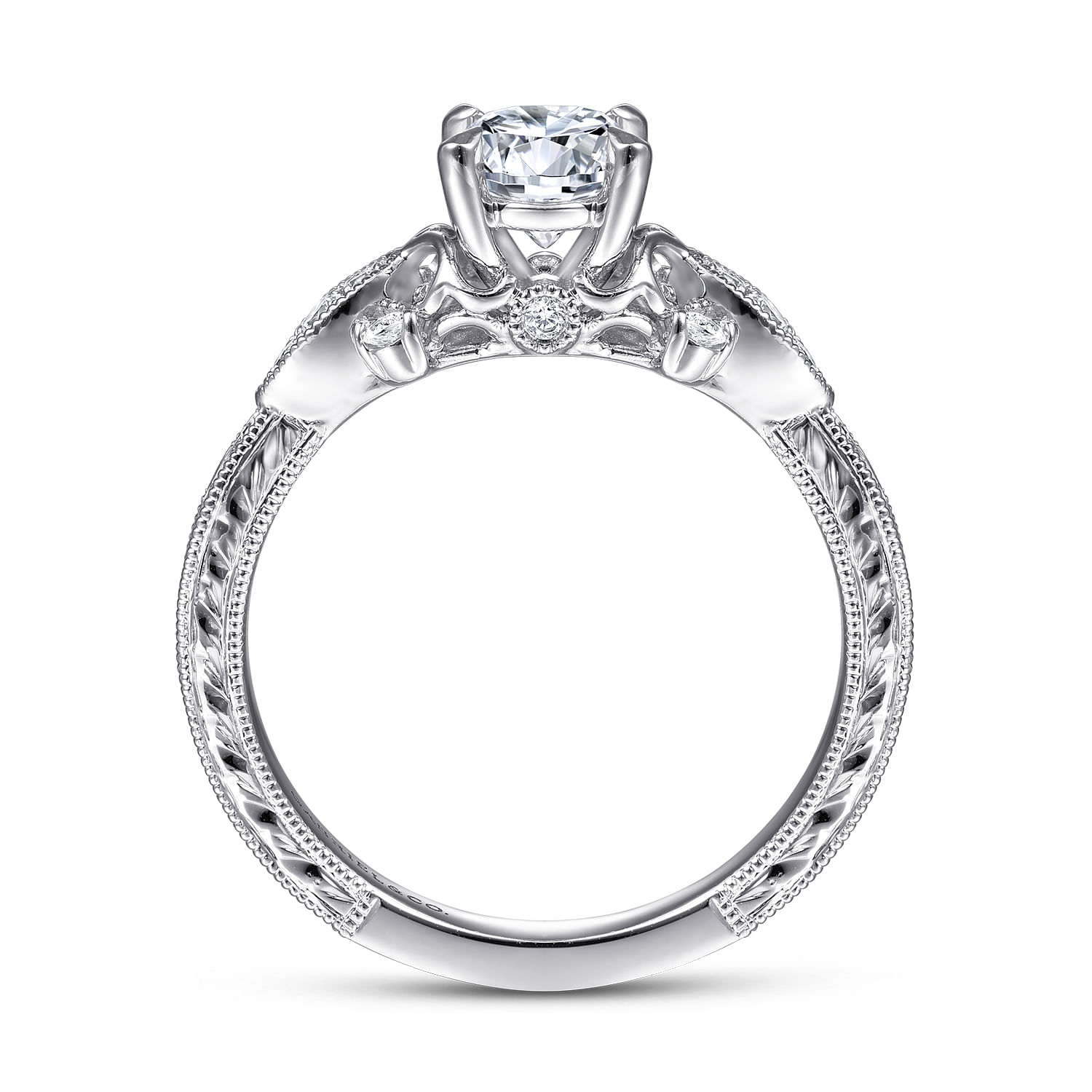 Solene - Vintage Inspired 14K White Gold Round Diamond Engagement Ring - 0.13 ct - Shot 2