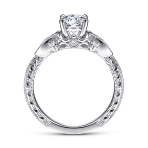 Solene - Vintage Inspired 14K White Gold Round Diamond Engagement Ring