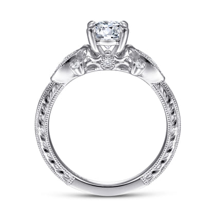 Solene - Vintage Inspired 14K White Gold Round Diamond Engagement Ring