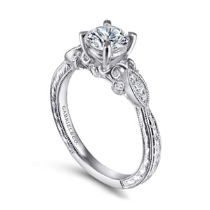 Solene - Vintage Inspired 14K White Gold Round Diamond Engagement Ring