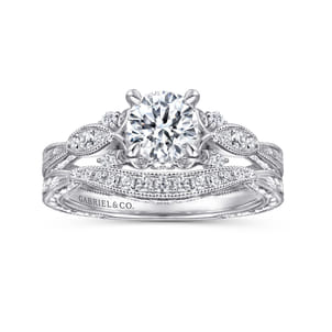 Solene - Vintage Inspired 14K White Gold Round Diamond Engagement Ring