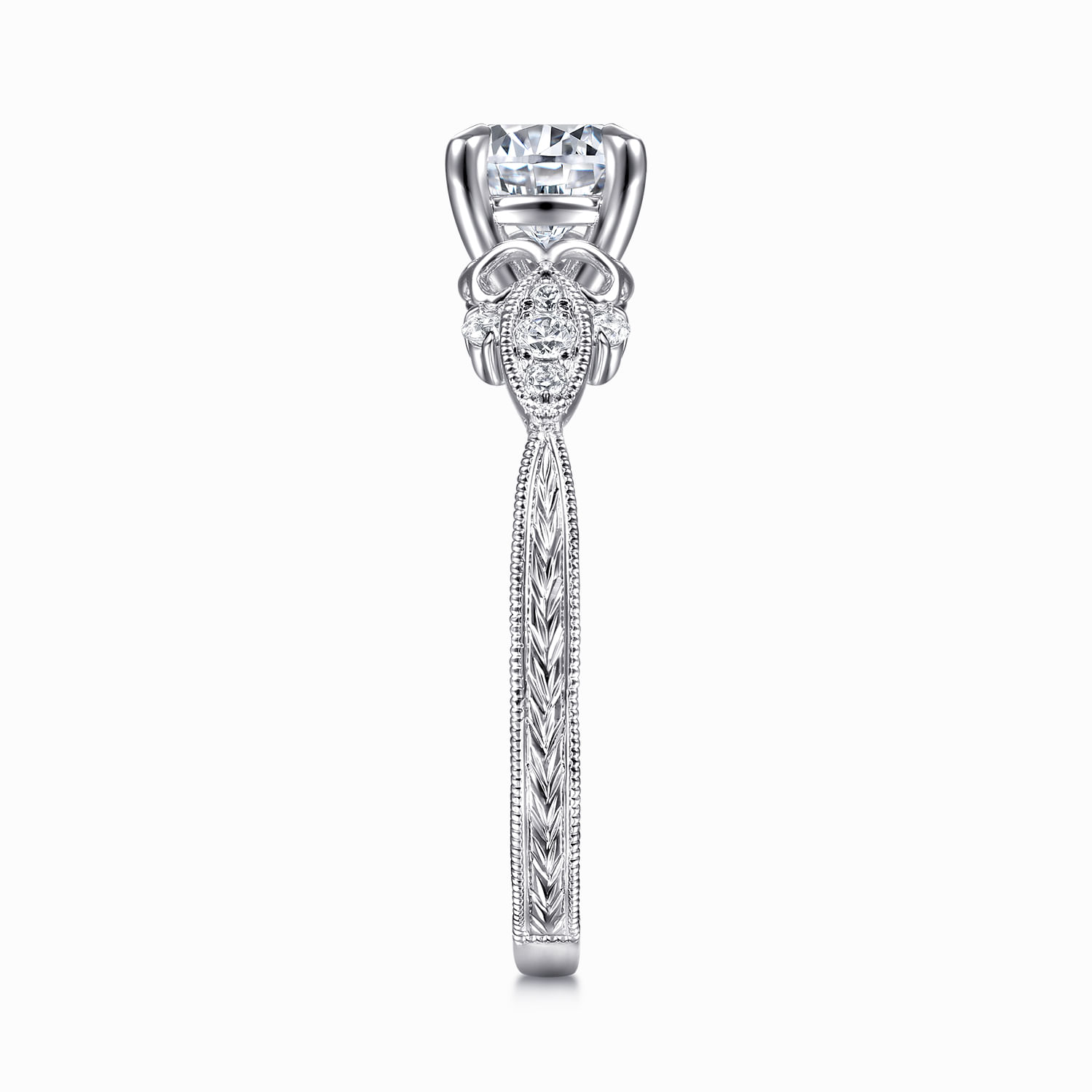 Solene - Vintage Inspired 14K White Gold Round Diamond Engagement Ring