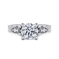 Solene - Vintage Inspired 14K White Gold Round Diamond Engagement Ring