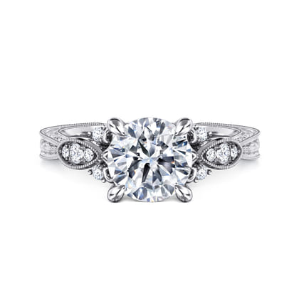 Solene - Vintage Inspired 14K White Gold Round Diamond Engagement Ring
