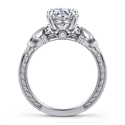 Solene - Vintage Inspired 14K White Gold Round Diamond Engagement Ring