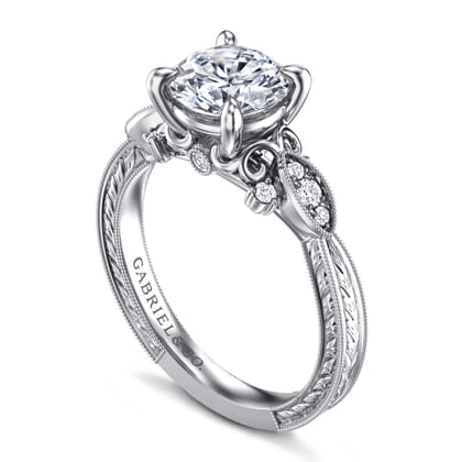 Solene - Vintage Inspired 14K White Gold Round Diamond Engagement Ring