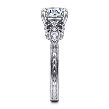 Solene - Vintage Inspired 14K White Gold Round Diamond Engagement Ring