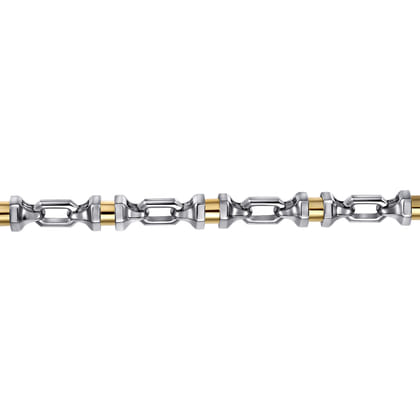Solid Chain Bracelet Cylinder Spacer 925 Sterling Silver and 14K Yellow Gold