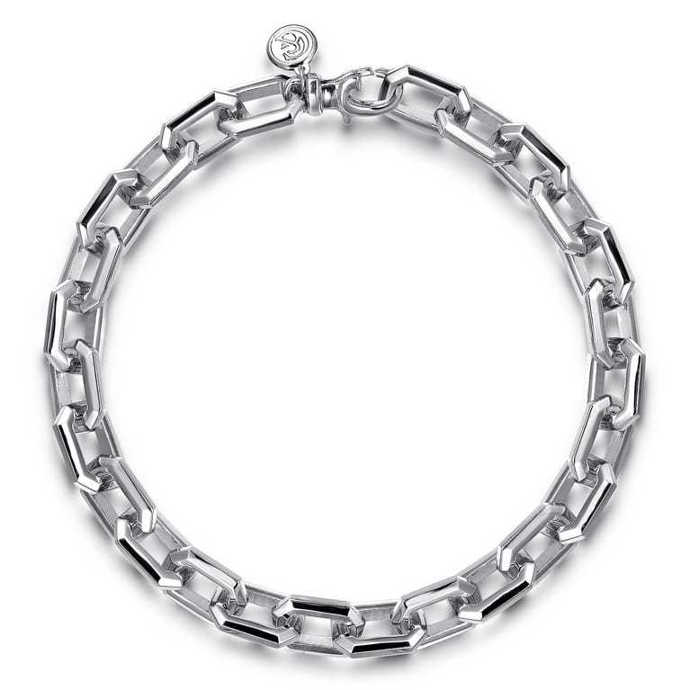 Solid Chain Bracelet Faceted 925 Sterling Silver - Shot 1