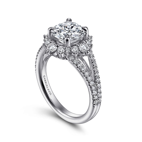 Sonata - 14K White Gold Fancy Halo Round Diamond Engagement Ring - 0.9 ct - Shot 3