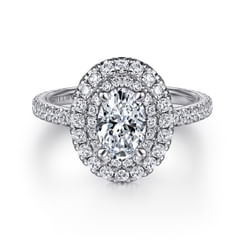 Sonay - 14K White Gold Oval Double Halo Diamond Engagement Ring