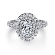 Sonay - 14K White Gold Oval Double Halo Diamond Engagement Ring