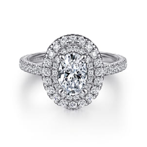 Sonay - 14K White Gold Oval Double Halo Diamond Engagement Ring