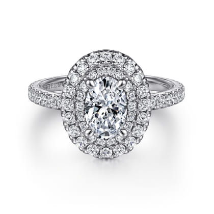 Sonay - 14K White Gold Oval Double Halo Diamond Engagement Ring