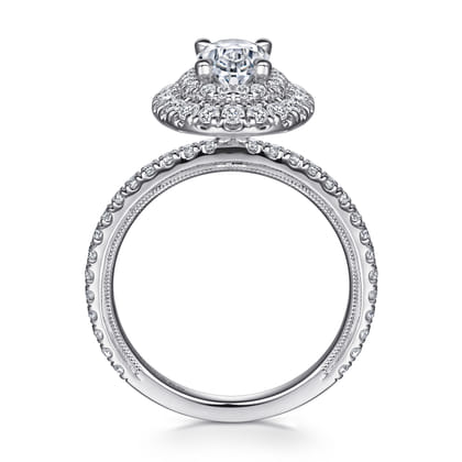 Sonay - 14K White Gold Oval Double Halo Diamond Engagement Ring