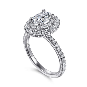 Sonay - 14K White Gold Oval Double Halo Diamond Engagement Ring
