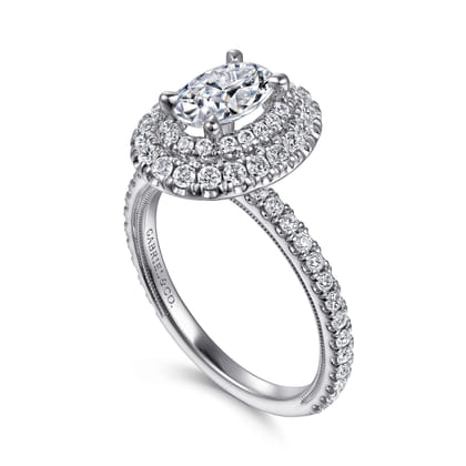 Sonay - 14K White Gold Oval Double Halo Diamond Engagement Ring