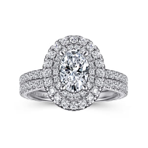 Sonay - 14K White Gold Oval Double Halo Diamond Engagement Ring