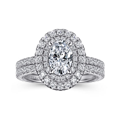 Sonay - 14K White Gold Oval Double Halo Diamond Engagement Ring