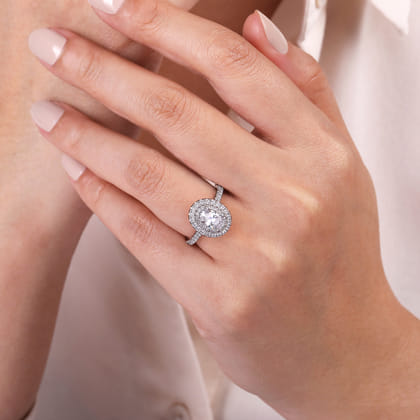 Sonay - 14K White Gold Oval Double Halo Diamond Engagement Ring